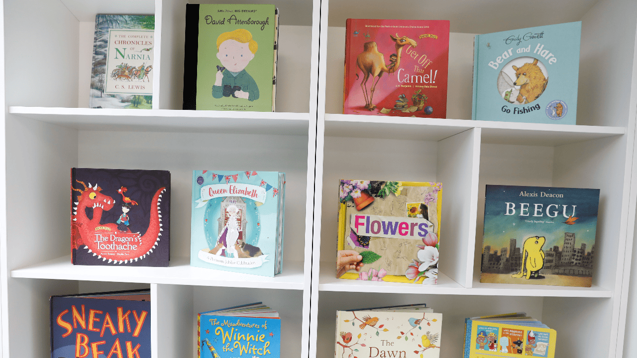 Image of books on a shelf at Crown Street Primary School