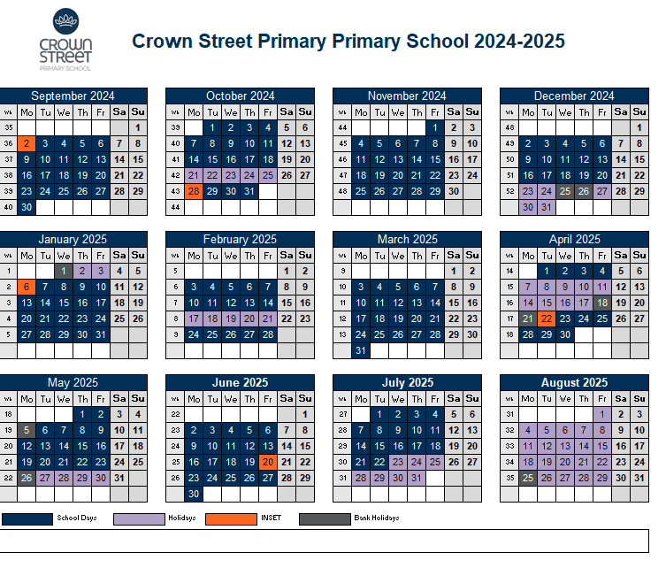 Image of term dates 2024-25 calendar view.